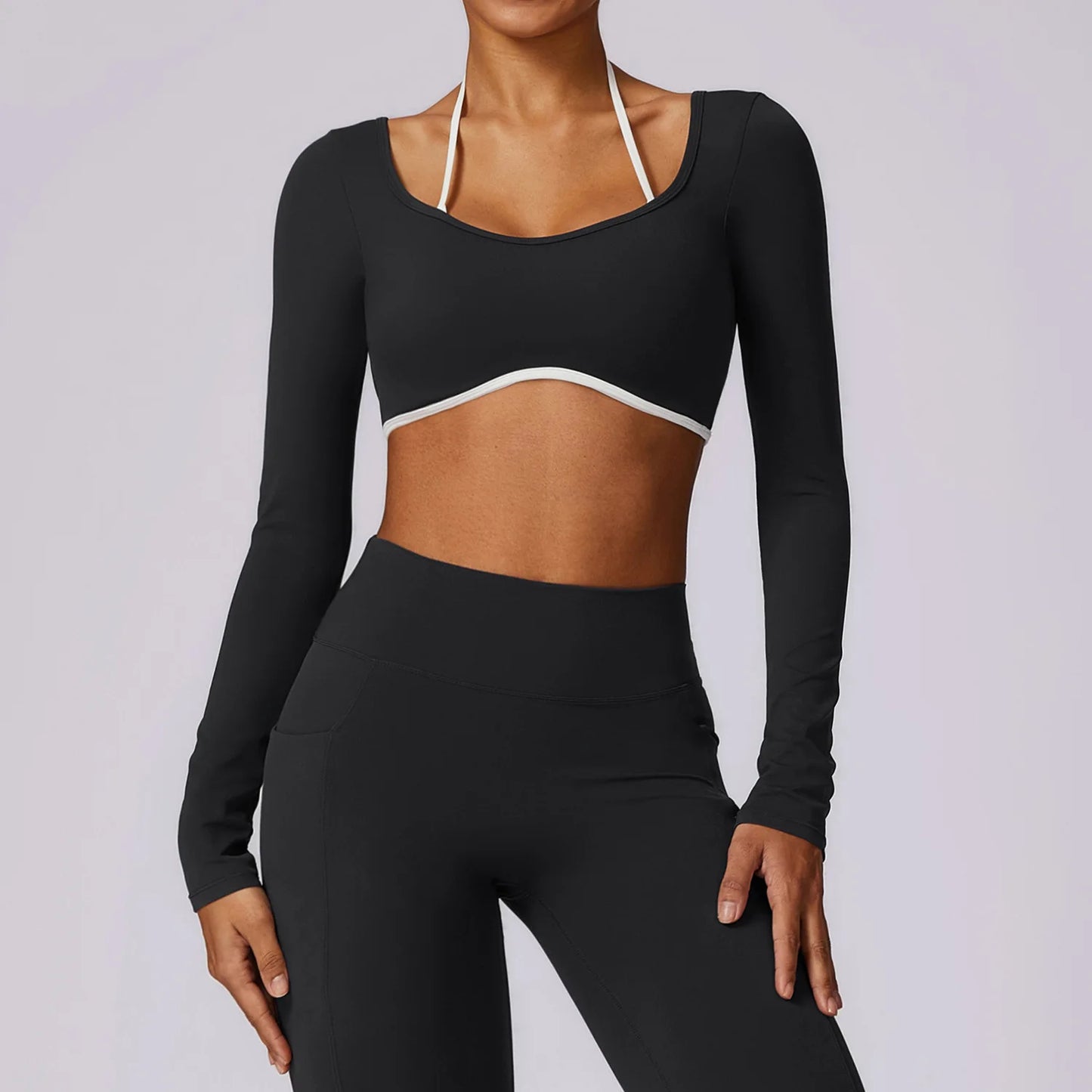Long Sleeve Hollow-Back Yoga Top – Dry Fit Elastic Fitness Shirt
