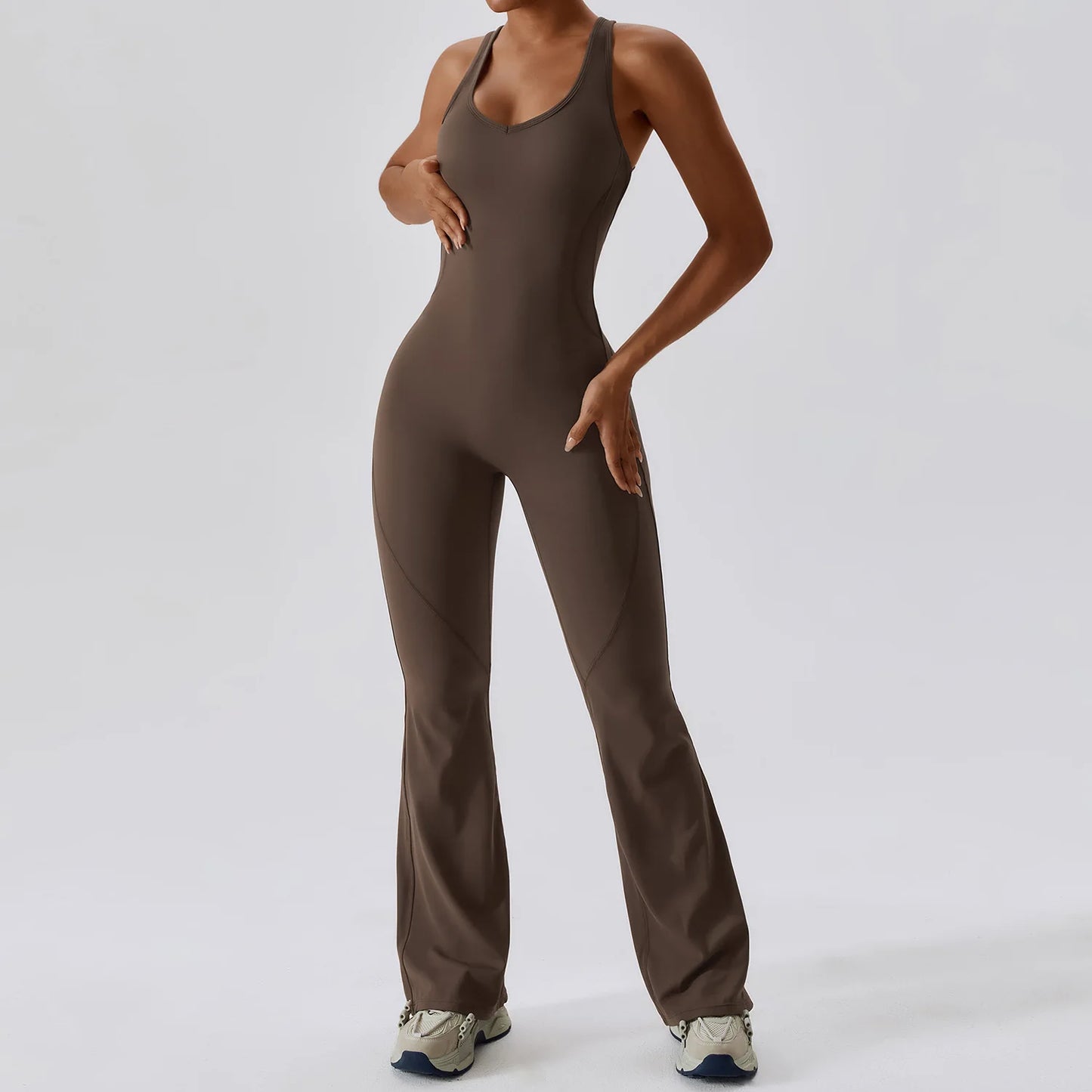 Women's One-Piece Open Back Jumpsuit – Yoga & Gym Stretch Bodysuit (Available in Multiple Colors)