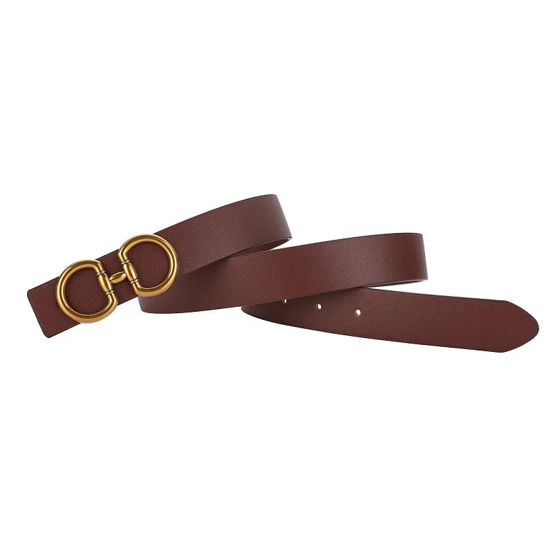 Double Buckle Leather Fashion Belt for Women