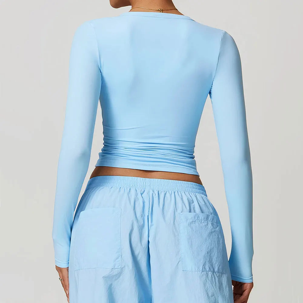 Women’s Long Sleeve Yoga Crop Top – Quick Dry Slim Fit Fitness Shirt