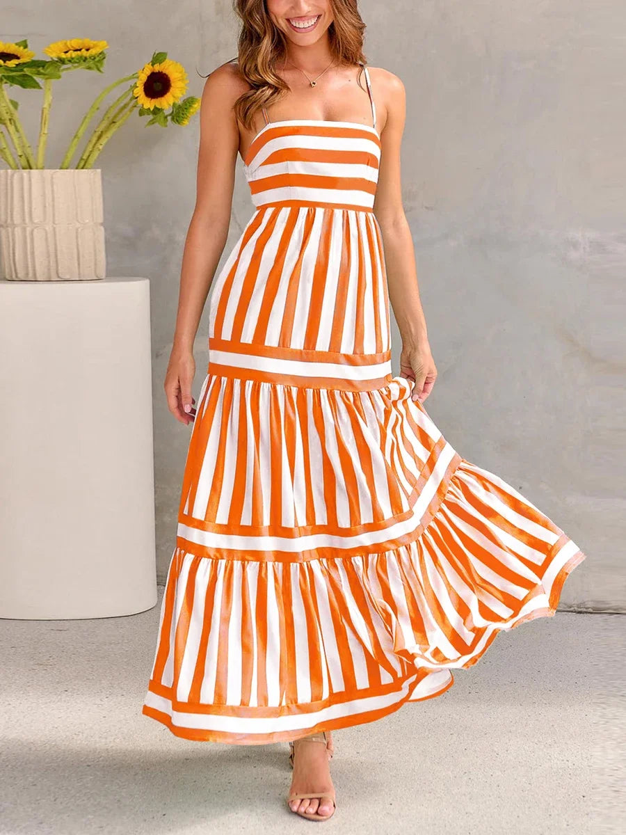 Boho Striped Tiered Maxi Dress
