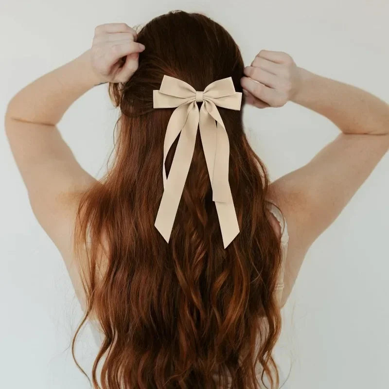 Elegant Fabric Bow Hair Clip – Long Ribbon Hairpin for Women & Girls