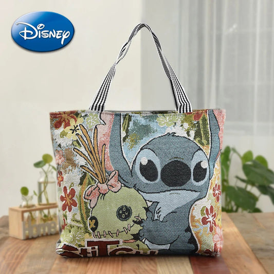 Stitch Canvas Shoulder Bag – Retro Disney Cartoon Tote for Shopping & Storage