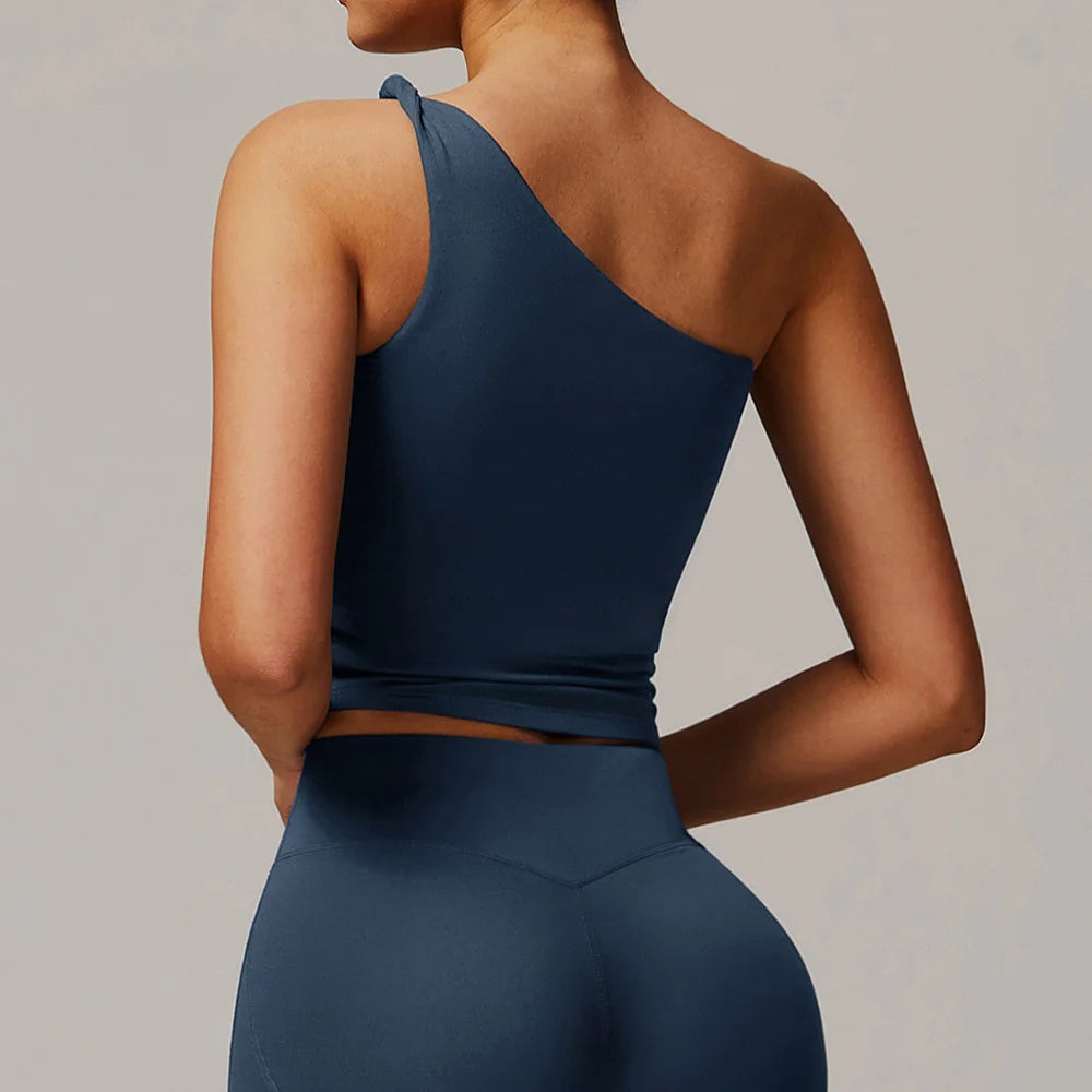 Women's One-Shoulder Sports Top – Stylish Compression Yoga Crop Top (Available in Multiple Colors)
