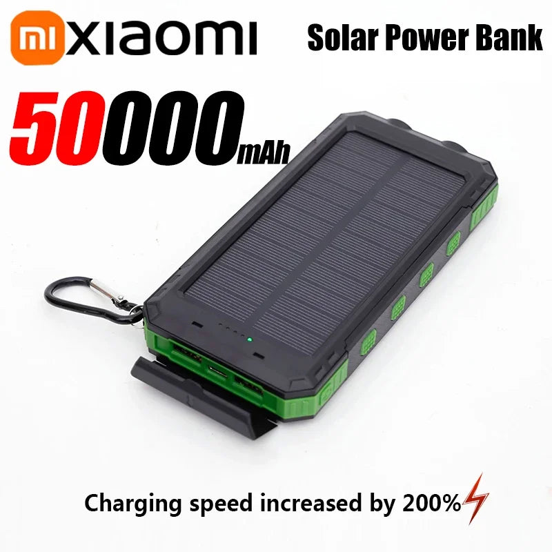 Solar Power Bank 50000mAh – Waterproof Fast-Charge Portable Charger with LED Flashlight