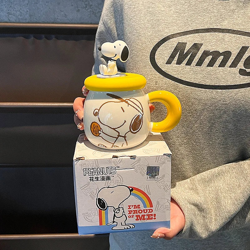 Snoopy Ceramic Mug with Lid & Straw – 500ml