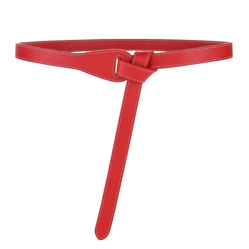 Double-Knotted Thin Leather Belt for Women