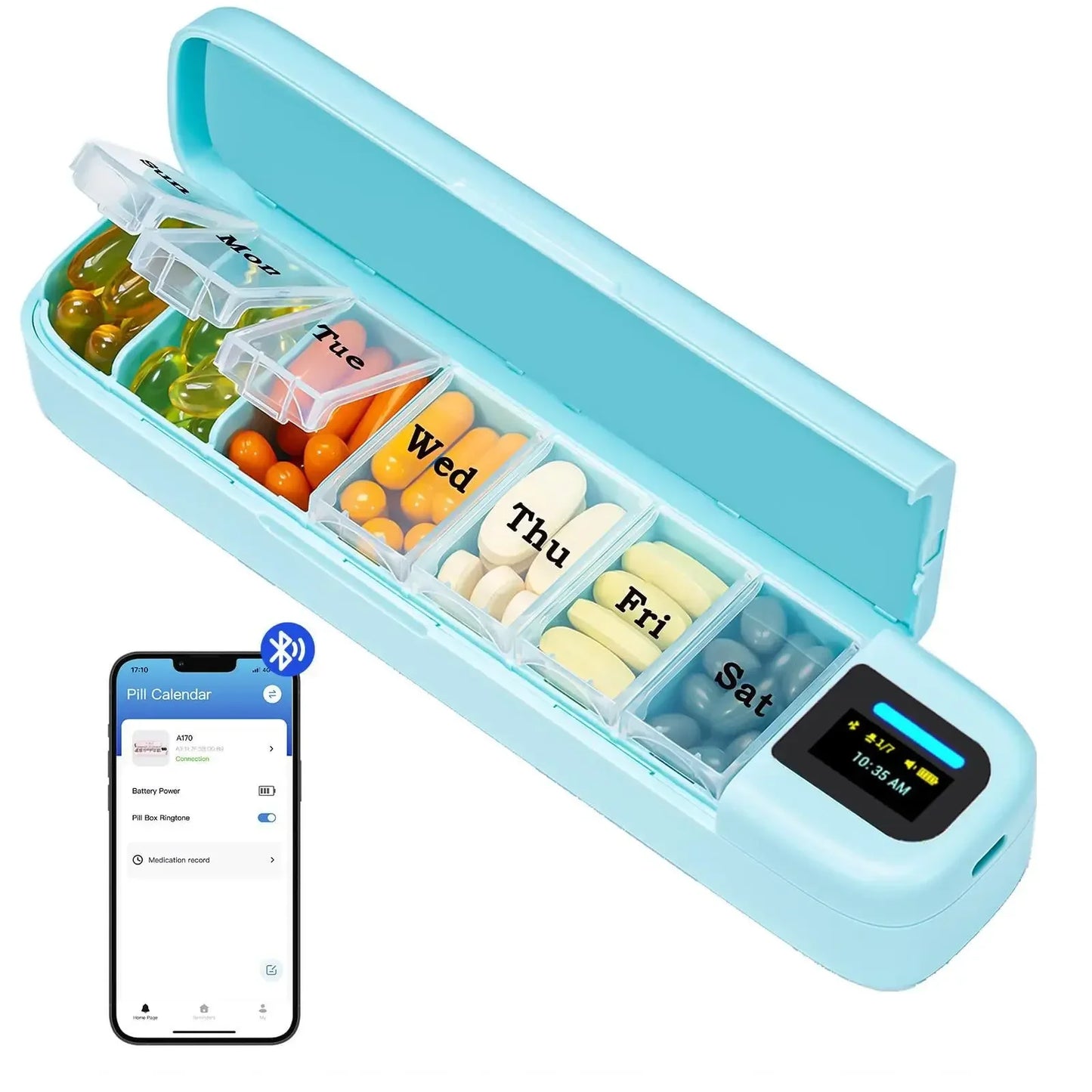 Smart Bluetooth Pill Organizer – Weekly Electronic Medicine Box with Timer and App Reminder