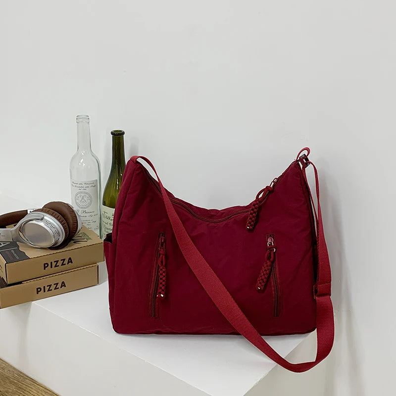 Trendy Women’s Large Crossbody Fabric Bag – Solid Color Student Style Shoulder Tote