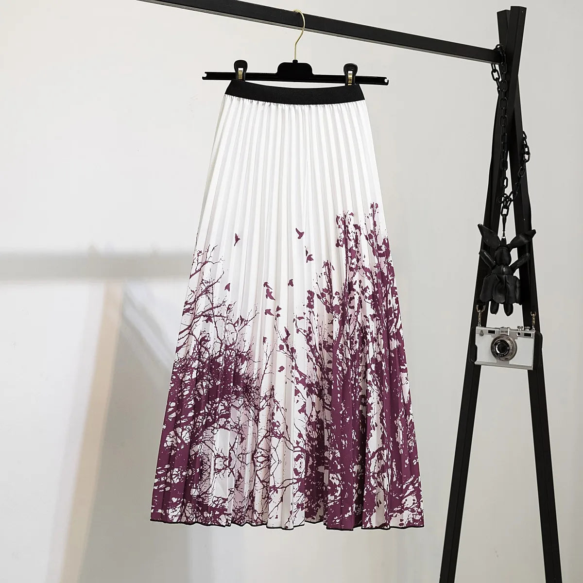 Women’s Cartoon Print Pleated Skirt – High Waist Big Swing Skirt