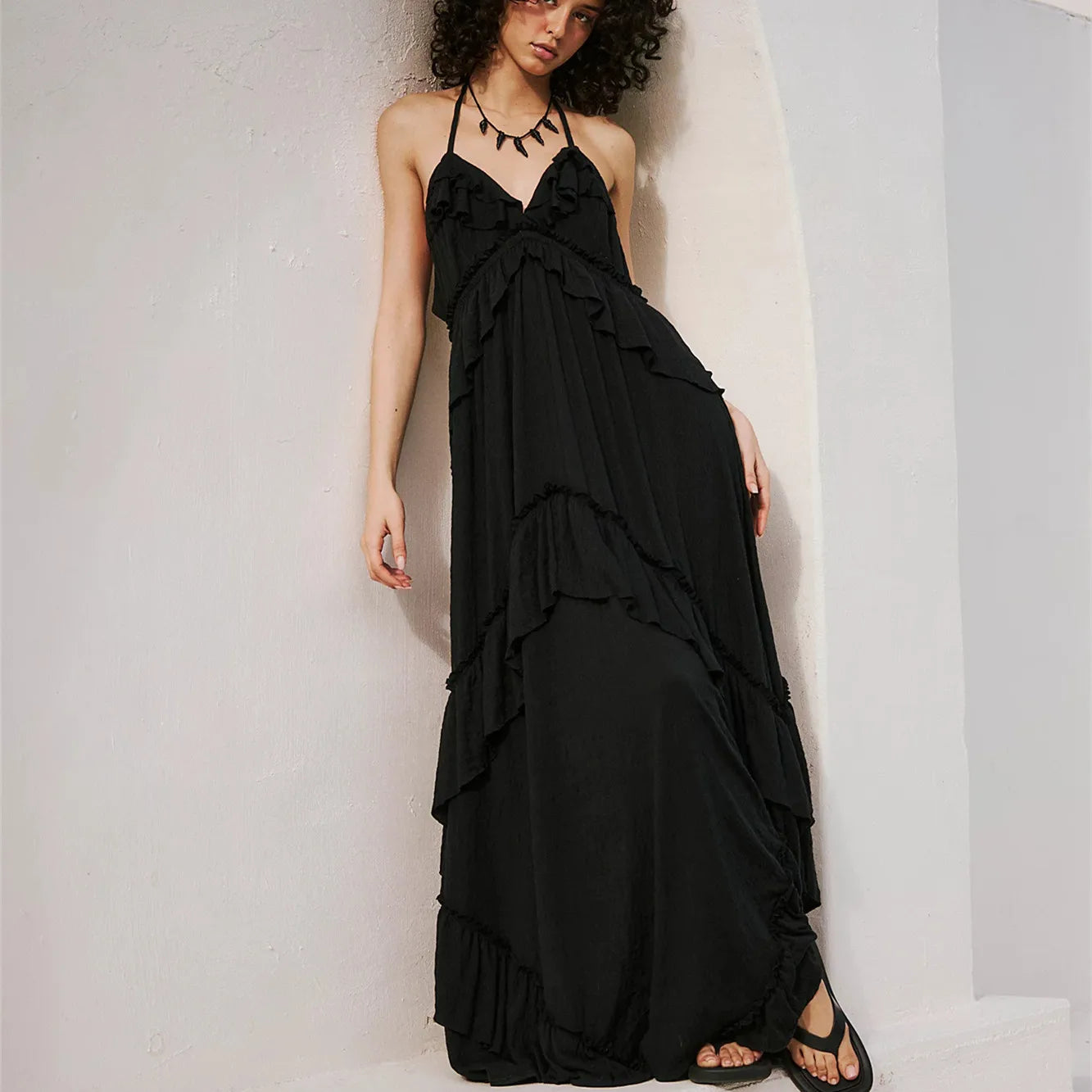 Boho Flow Ruffle Maxi Dress