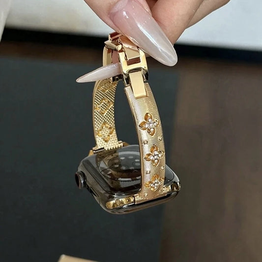 Luxury Bling Gold Stainless Steel Bracelet for Apple Watch – Crystal Decorated Women’s Band