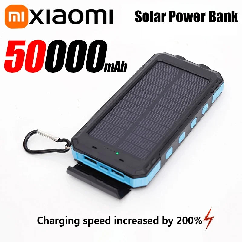 Solar Power Bank 50000mAh – Waterproof Fast-Charge Portable Charger with LED Flashlight