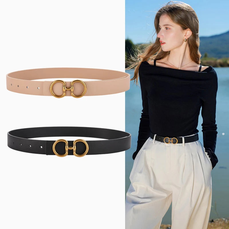 Double Buckle Leather Fashion Belt for Women