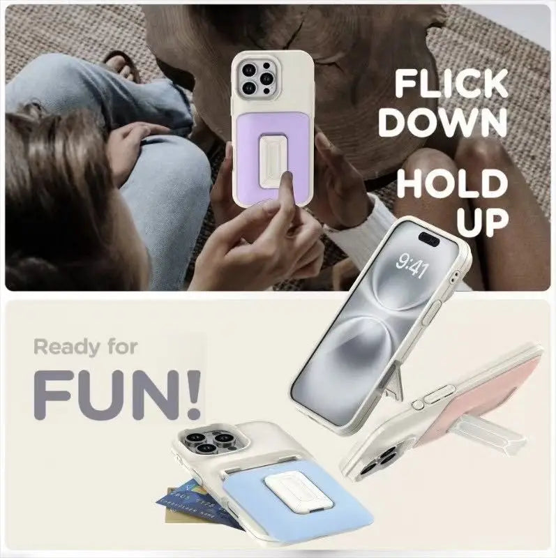 New Korean Sliding Card Holder Kickstand Protective Phone Case for iPhone 11 to iPhone 16 Pro Max – Stylish Multi-Functional Cover