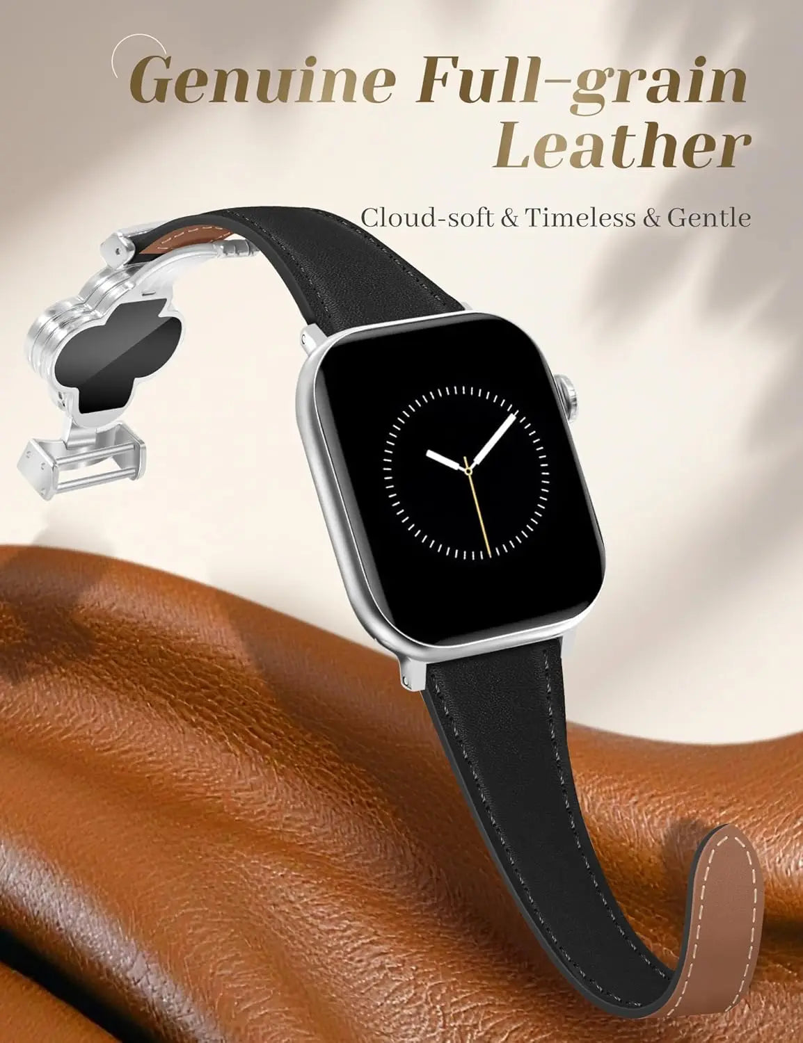 Premium Leather Apple Watch Strap with Magnetic Clover Design