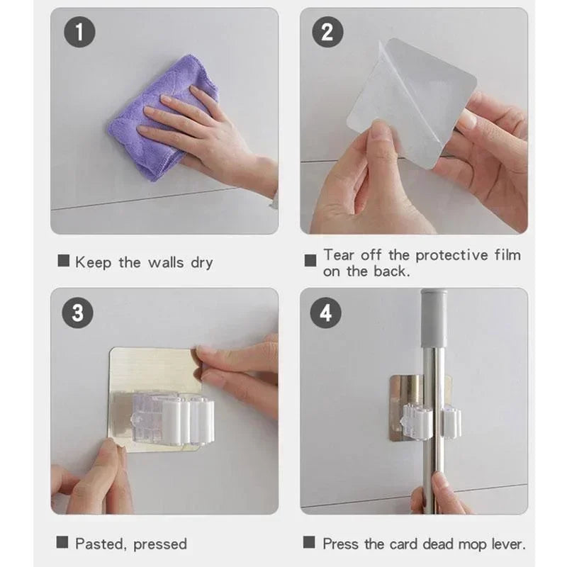 Adhesive Broom & Mop Holder – Wall Mount Hook