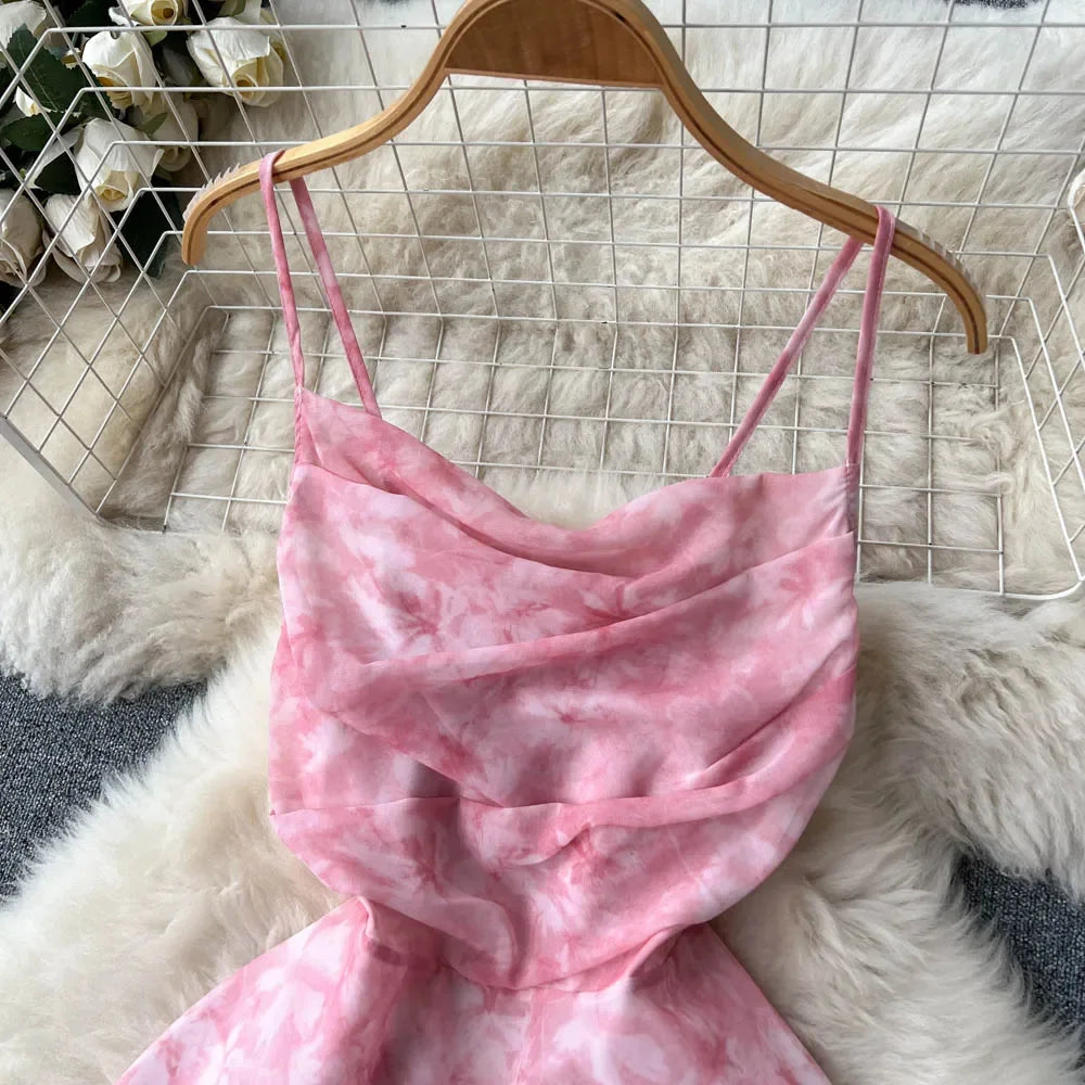 Floral Spaghetti Strap Maxi Dress – Ruched Backless Boho Style