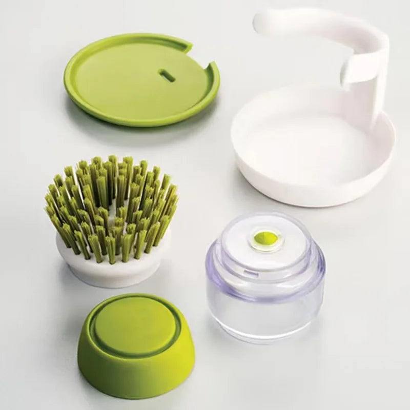 Soap Dispensing Dish Brush – With Holder Base