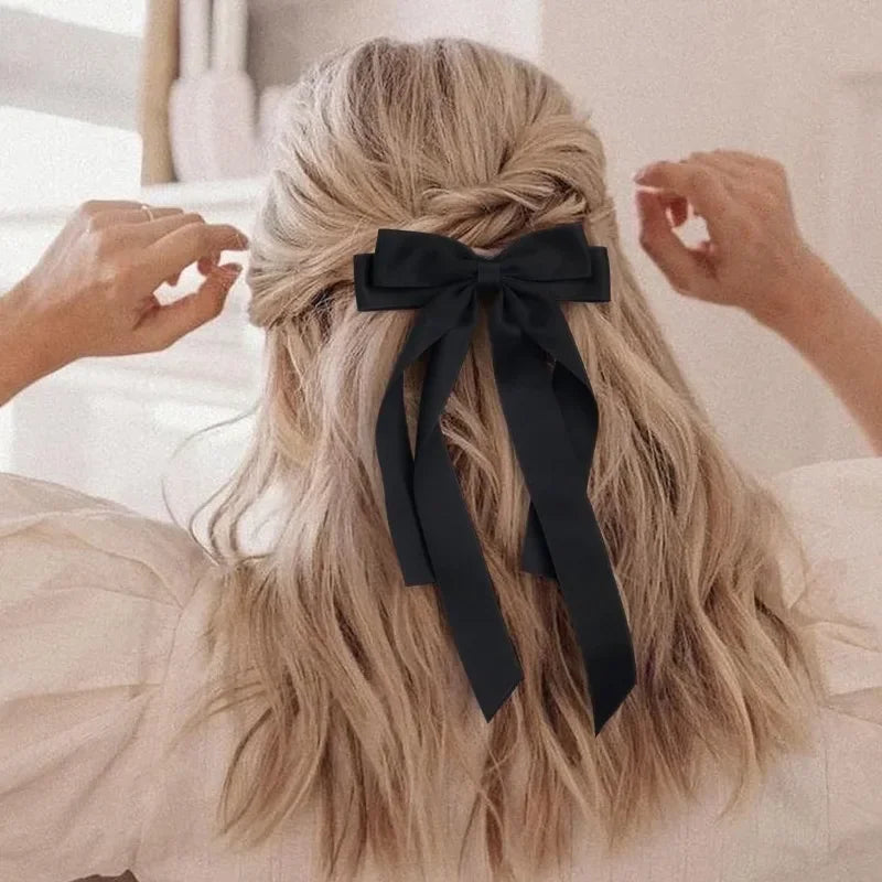 Elegant Fabric Bow Hair Clip – Long Ribbon Hairpin for Women & Girls