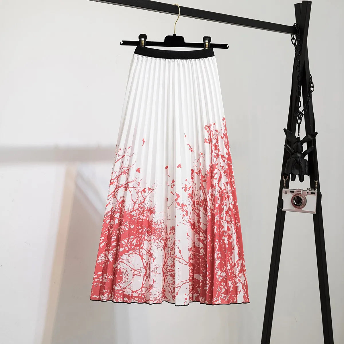 Women’s Cartoon Print Pleated Skirt – High Waist Big Swing Skirt