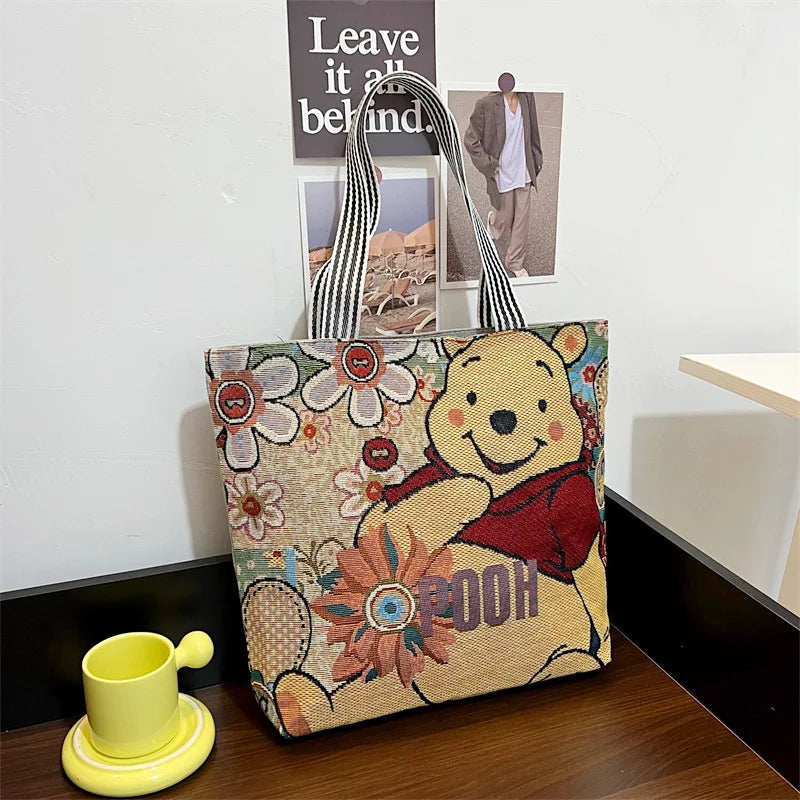 Stitch Canvas Shoulder Bag – Retro Disney Cartoon Tote for Shopping & Storage