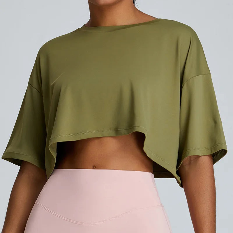 Loose Yoga Crop Top – Women’s Quick-Dry Breathable Fitness Shirt