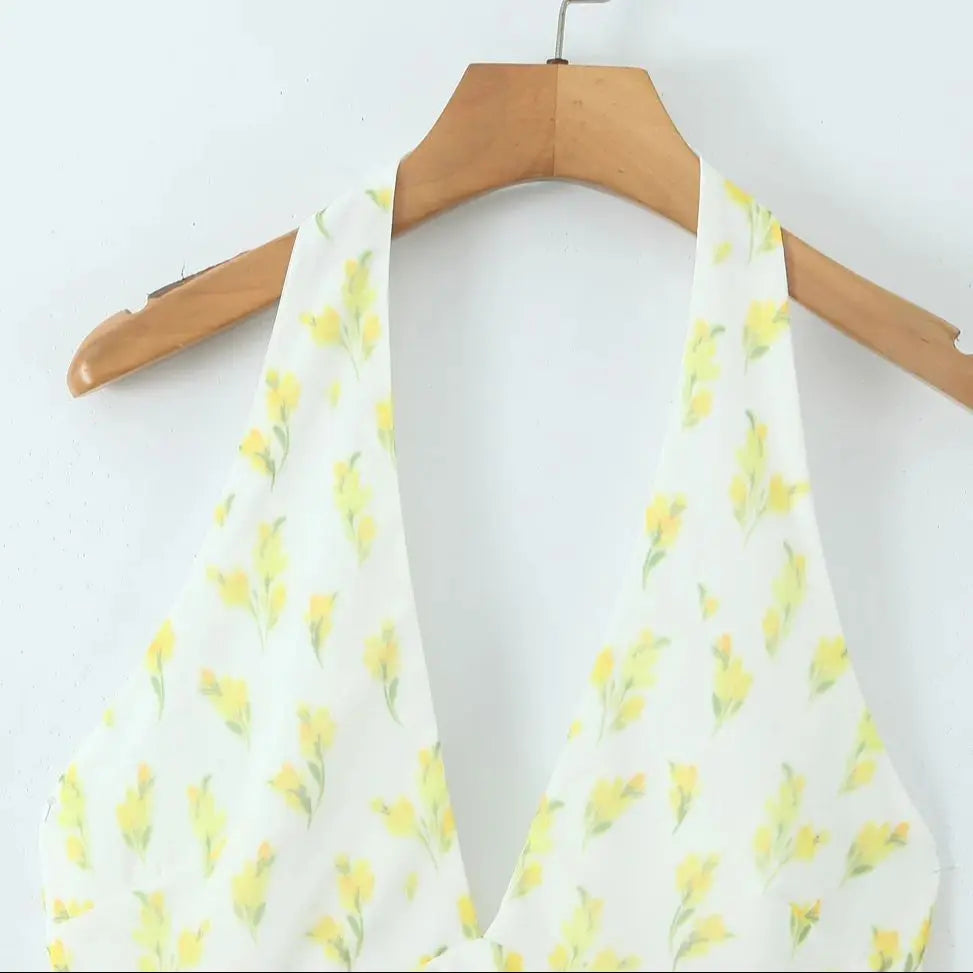 Lemon Print Backless Mini Dress