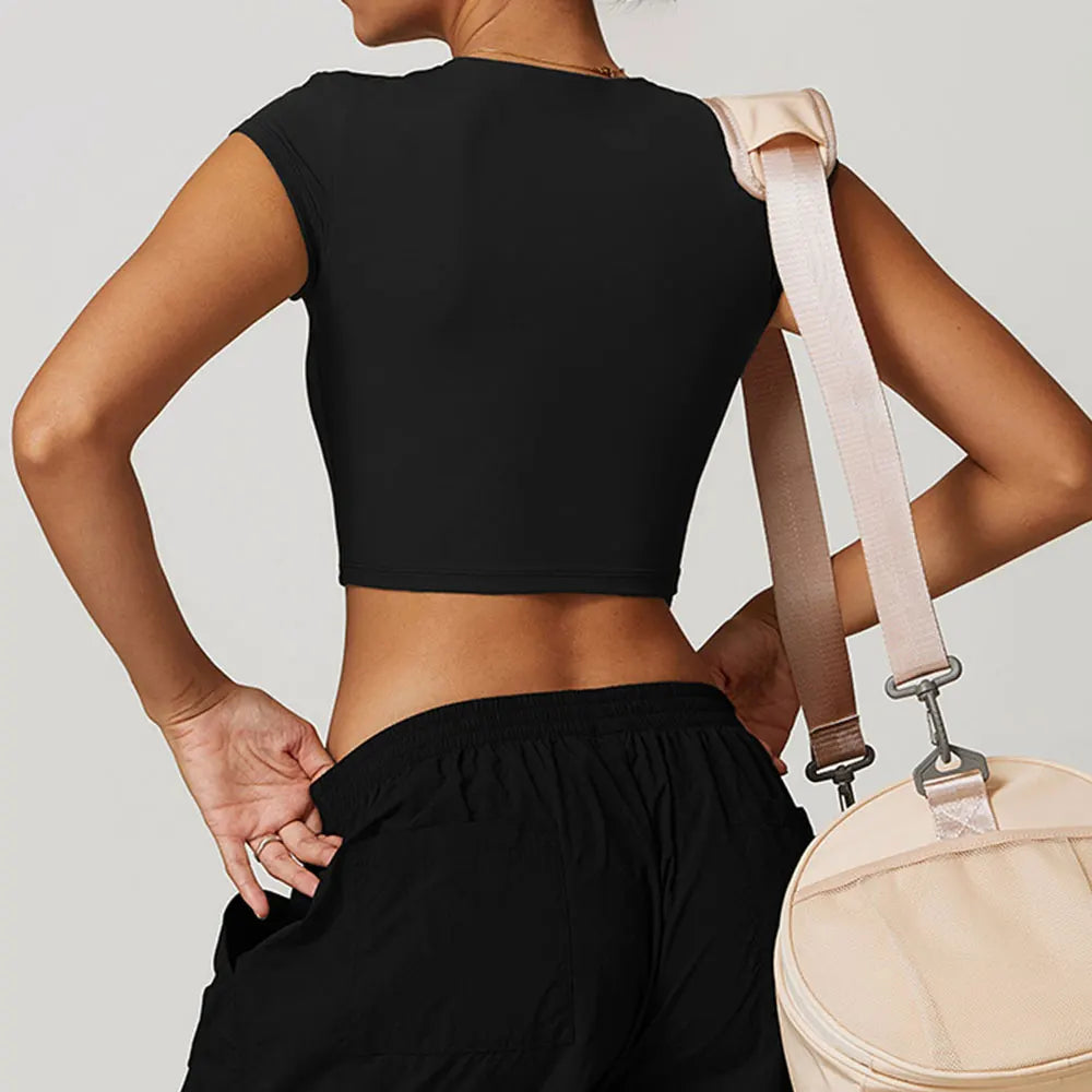 Women’s Short Sleeve Yoga Crop Top – Slim Fit Gym Running Sports Shirt