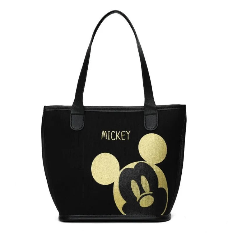 Disney Mickey Mouse Handbag – Stylish Black Gold Cartoon Shoulder Tote Bag