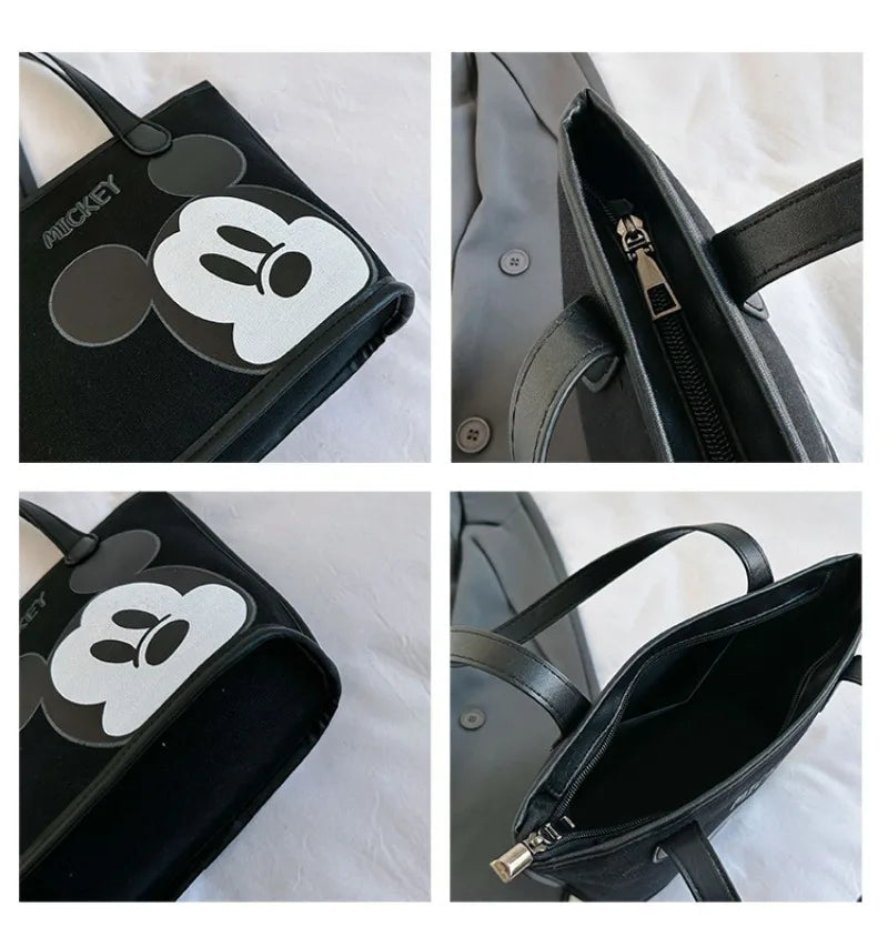 Disney Mickey Mouse Handbag – Stylish Black Gold Cartoon Shoulder Tote Bag