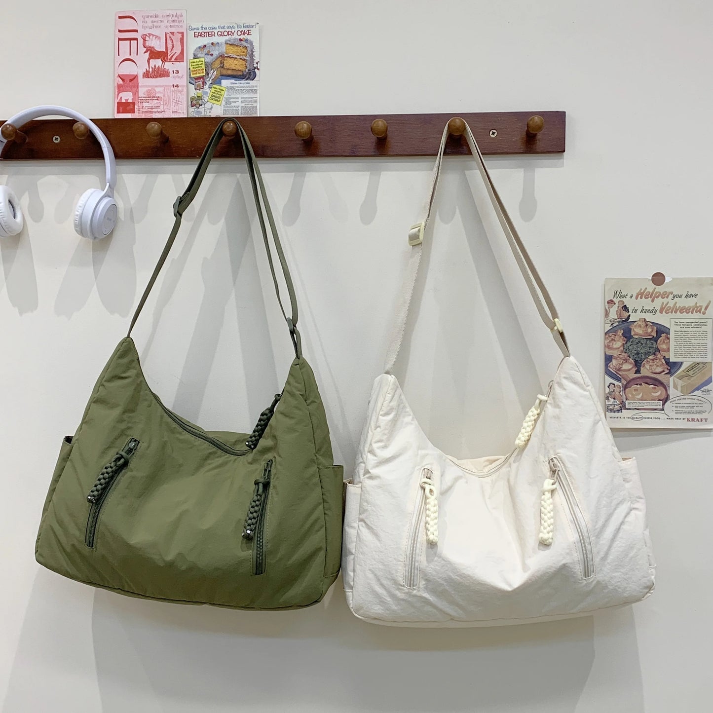 Trendy Women’s Large Crossbody Fabric Bag – Solid Color Student Style Shoulder Tote