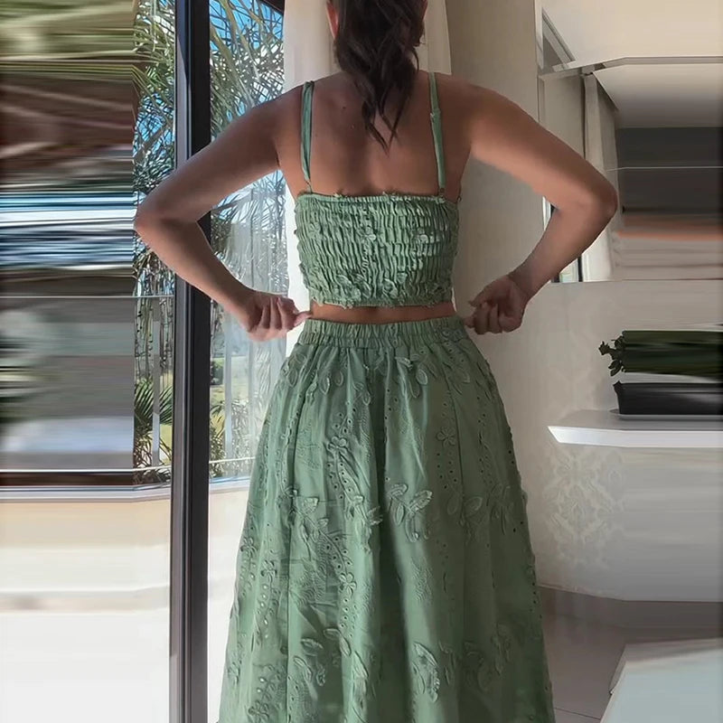Elegant Off-Shoulder Top and Long Skirt Set