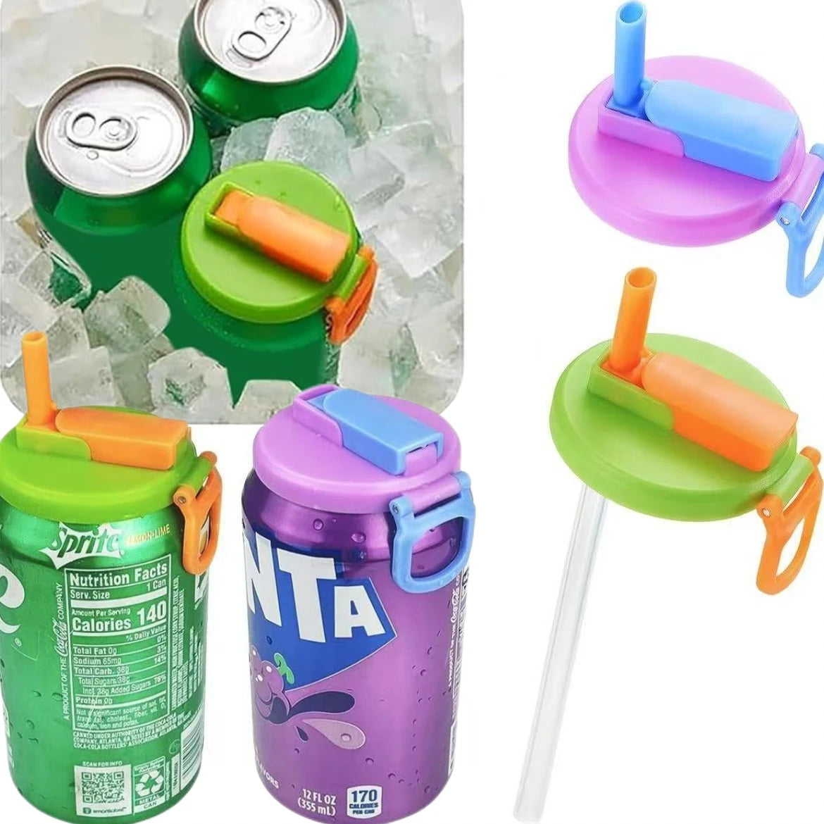 Reusable Soda Can Straw Lid – Leak-proof Cover with Built-in Straw
