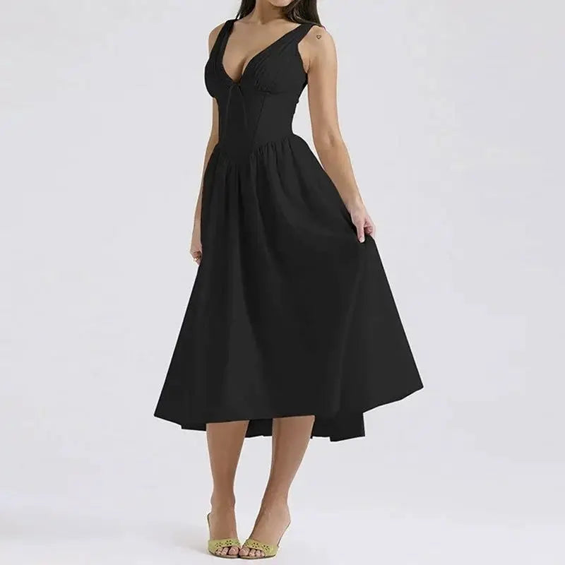 Floral V-Neck Pleated Midi Dress