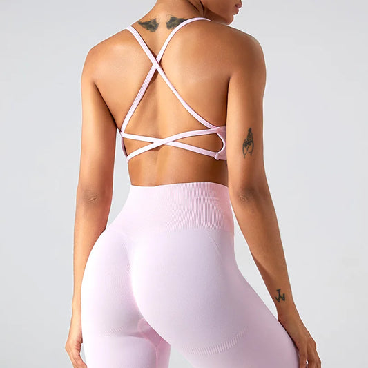 Women’s Cross-Strap Sports Bra – Breathable Yoga & Fitness Crop Top (Multi Colors)