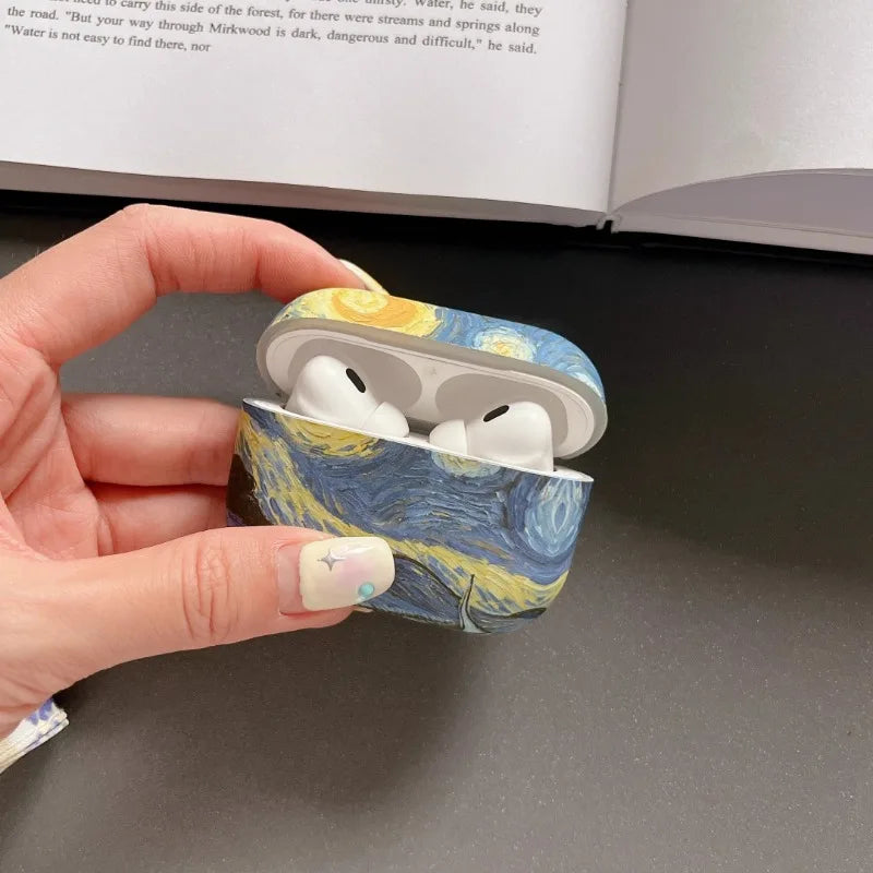 Starry Night Oil Painting AirPods Case – Artistic & Elegant Touch