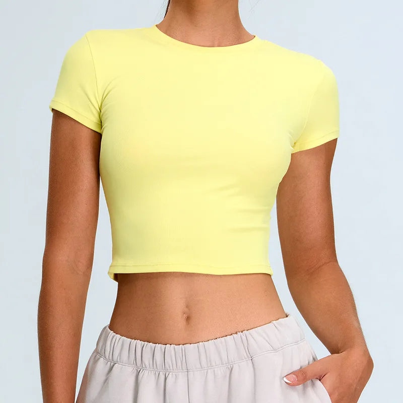Short Sleeve Yoga Crop Top – Workout Gym Sport Shirt