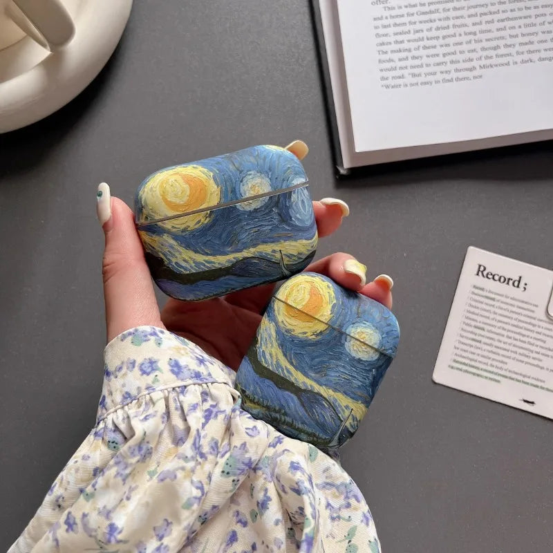 Starry Night Oil Painting AirPods Case – Artistic & Elegant Touch