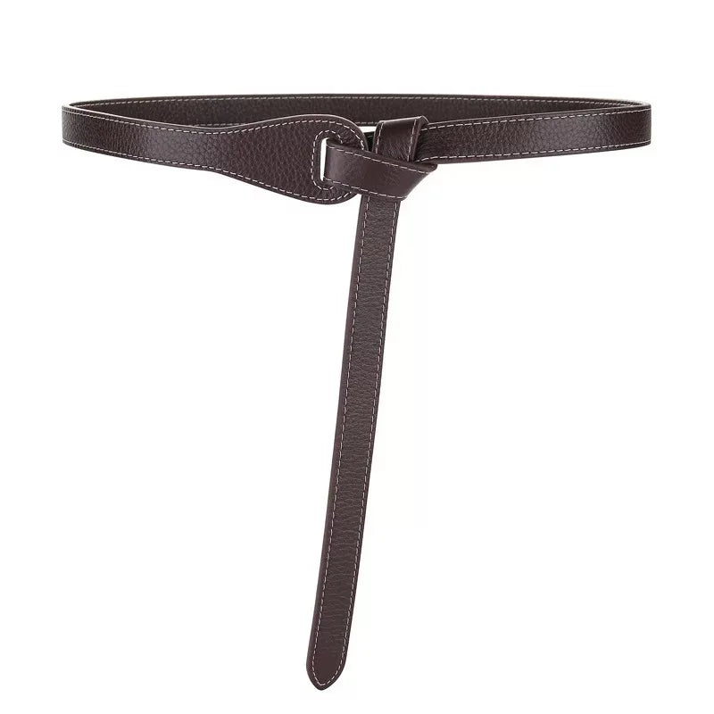 Double-Knotted Thin Leather Belt for Women
