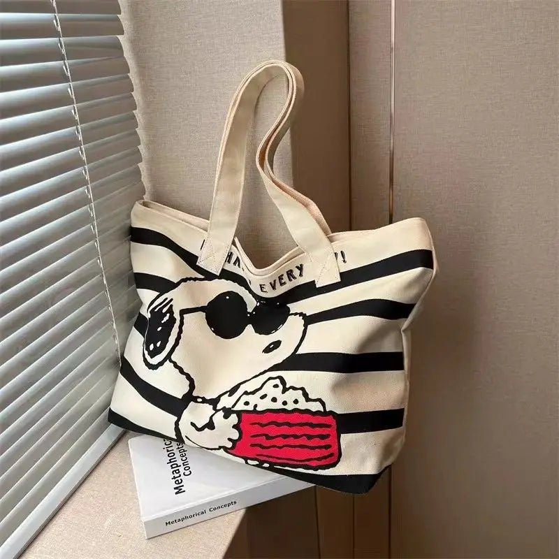 Snoopy Striped Canvas Shoulder Bag