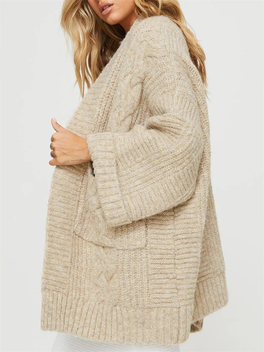 Chunky Cable Knit Open Front Cardigan