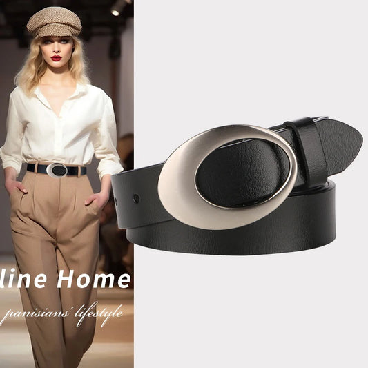 Genuine Leather Belt with Silver Buckle for Women