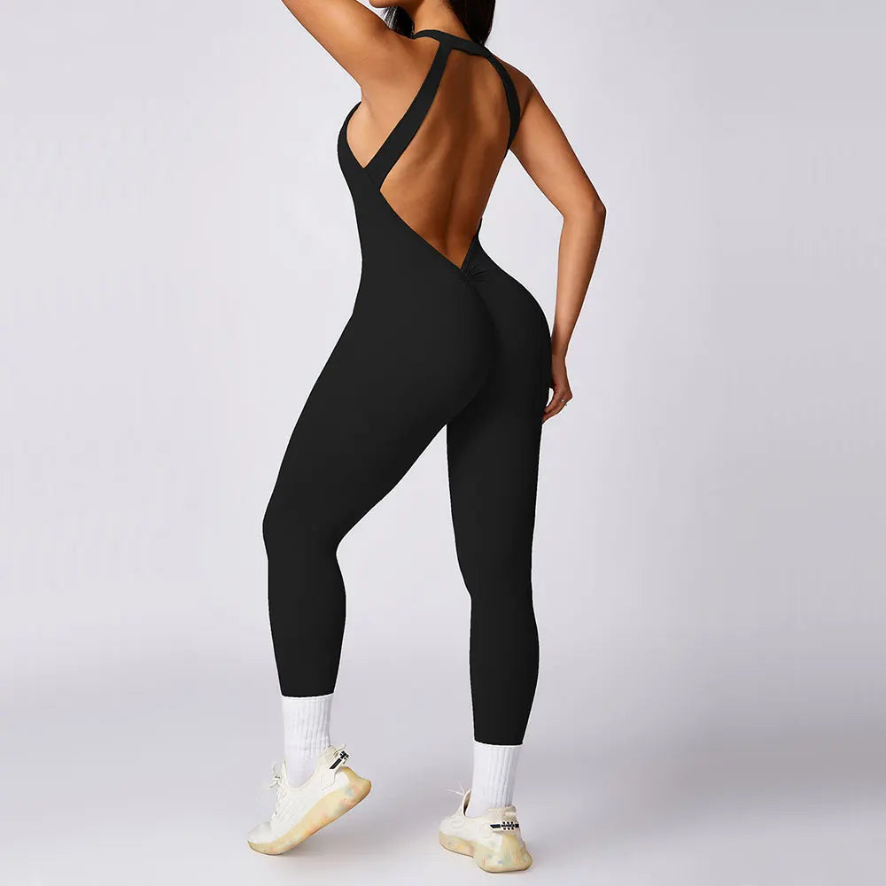 Women’s Scrunch Butt Gym Jumpsuit – High Stretch Yoga Romper for Training & Workout