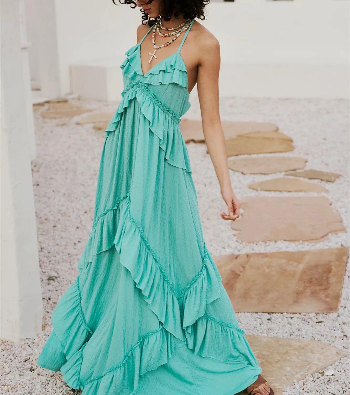 Boho Flow Ruffle Maxi Dress