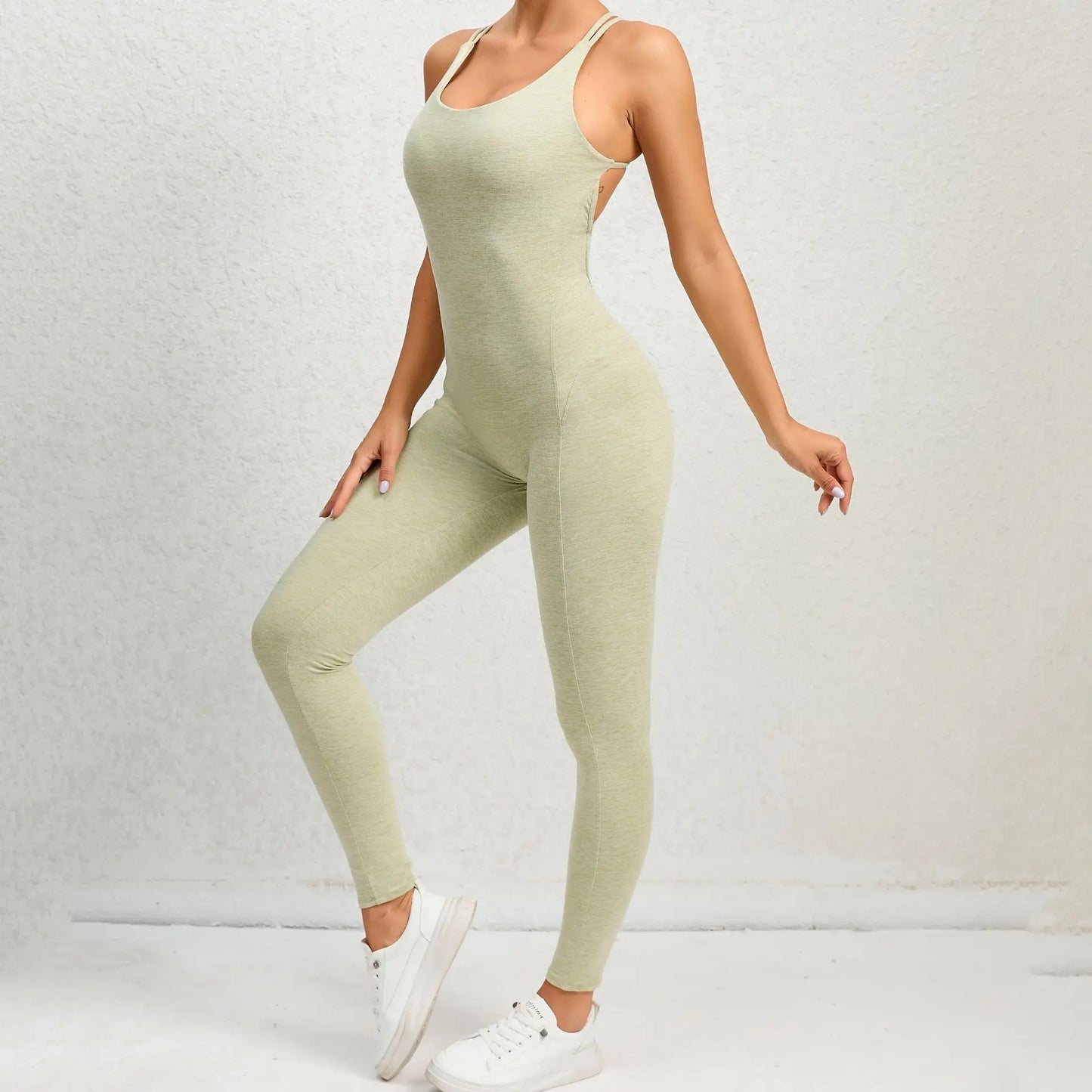 Women’s Sleeveless Fitness Jumpsuit – Backless Slim Sportswear for Gym and Yoga