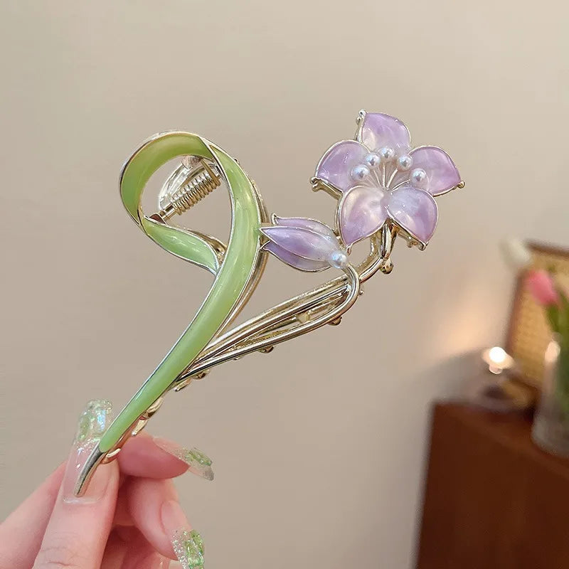 Elegant Flower Metal Hair Claw Clip for Women