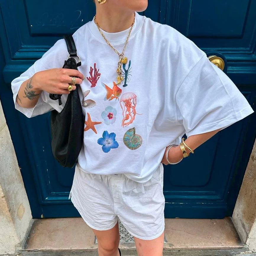 Oversized Fruit Print Graphic T-Shirt – Loose Fit Streetwear Summer Top