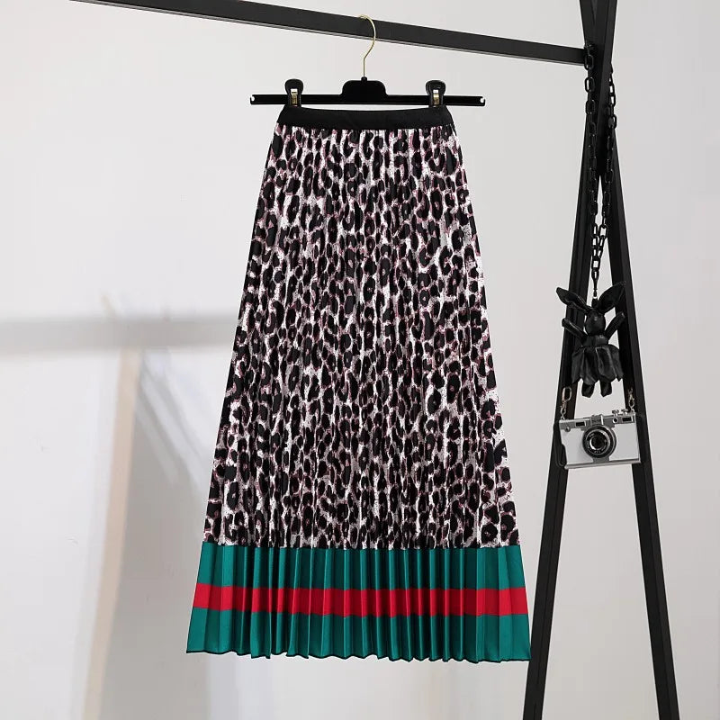 Women’s Cartoon Print Pleated Skirt – High Waist Big Swing Skirt