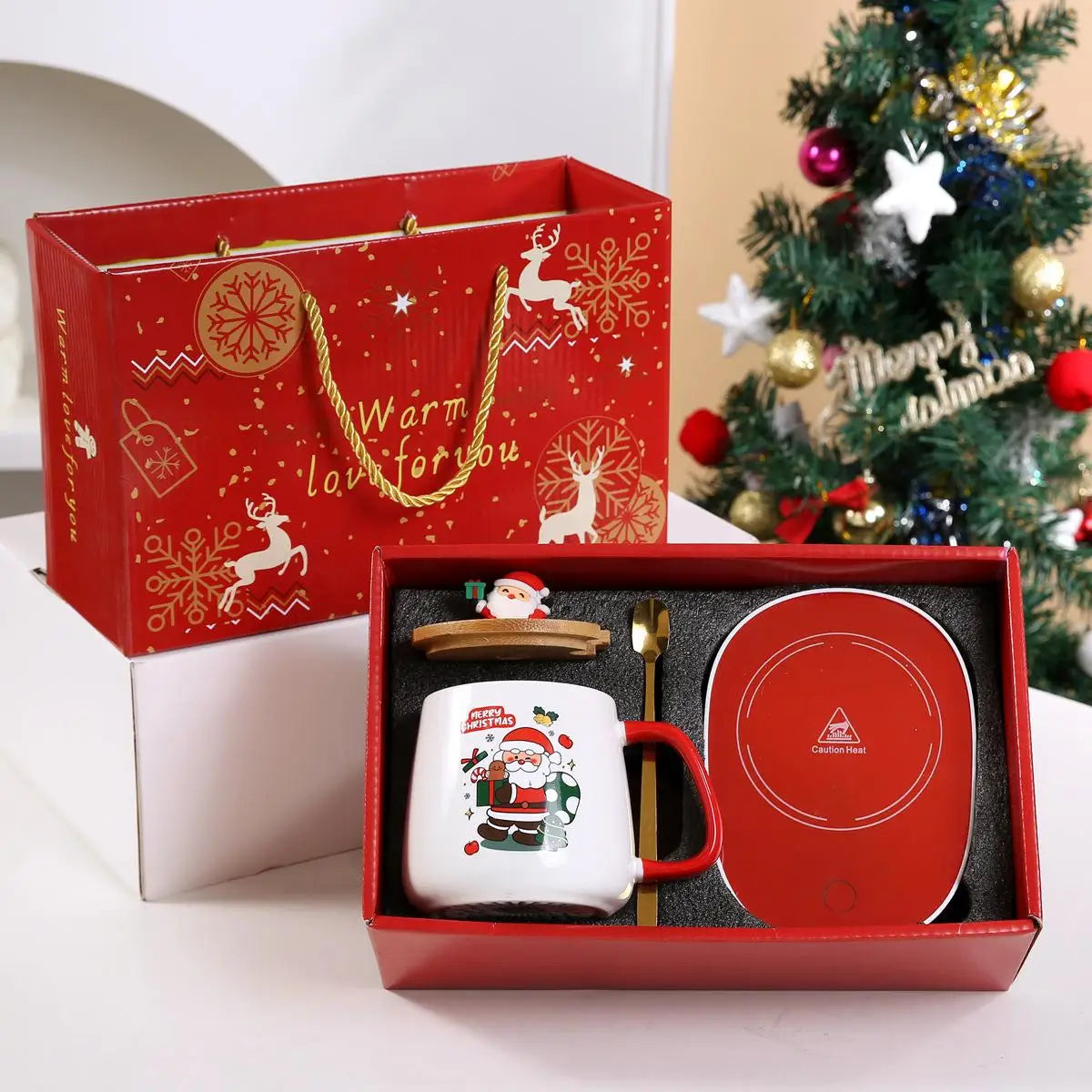 Christmas Ceramic Mug Set with Lid & Spoon – Holiday Edition